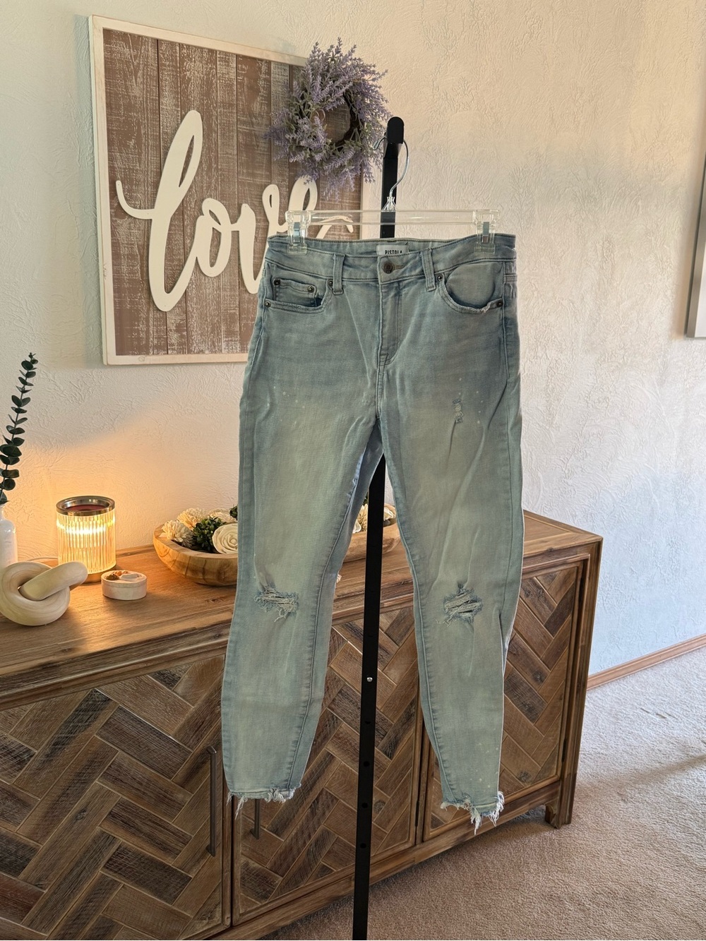 pistola Light Blue Distressed Jeggings with Raw Hem